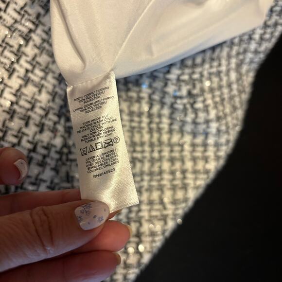 LOFT Metallic Sequin Tweed Shift Mini Skirt White Black Size 12 - Picture 8 of 8